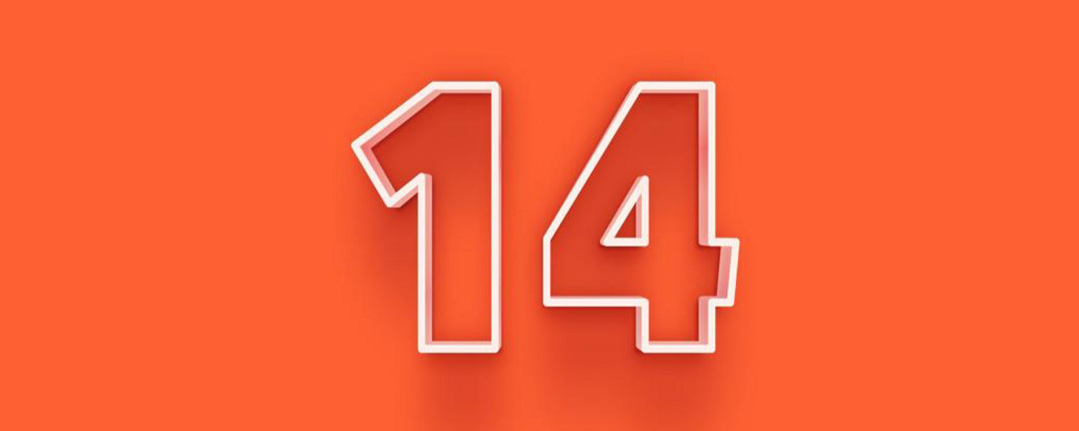 The number "14" outlined in white against an orange background.